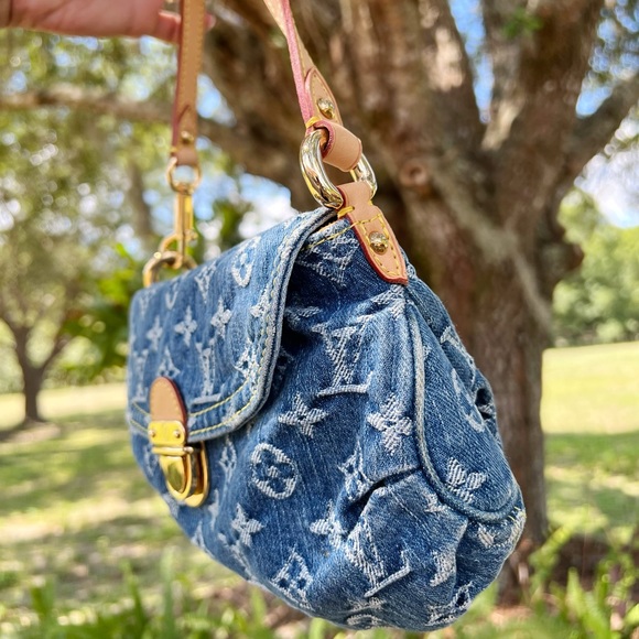 Authentic✅Louis Vuitton Denim Bag Mini Pleaty Monogram Vintage Jean Shoulder Bag - Picture 7 of 13